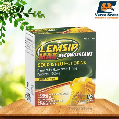 Thuốc Cảm Cúm Lemsip Max Cold & Flu Hot Drink With Decongestant Hương Chanh H/10 Gói